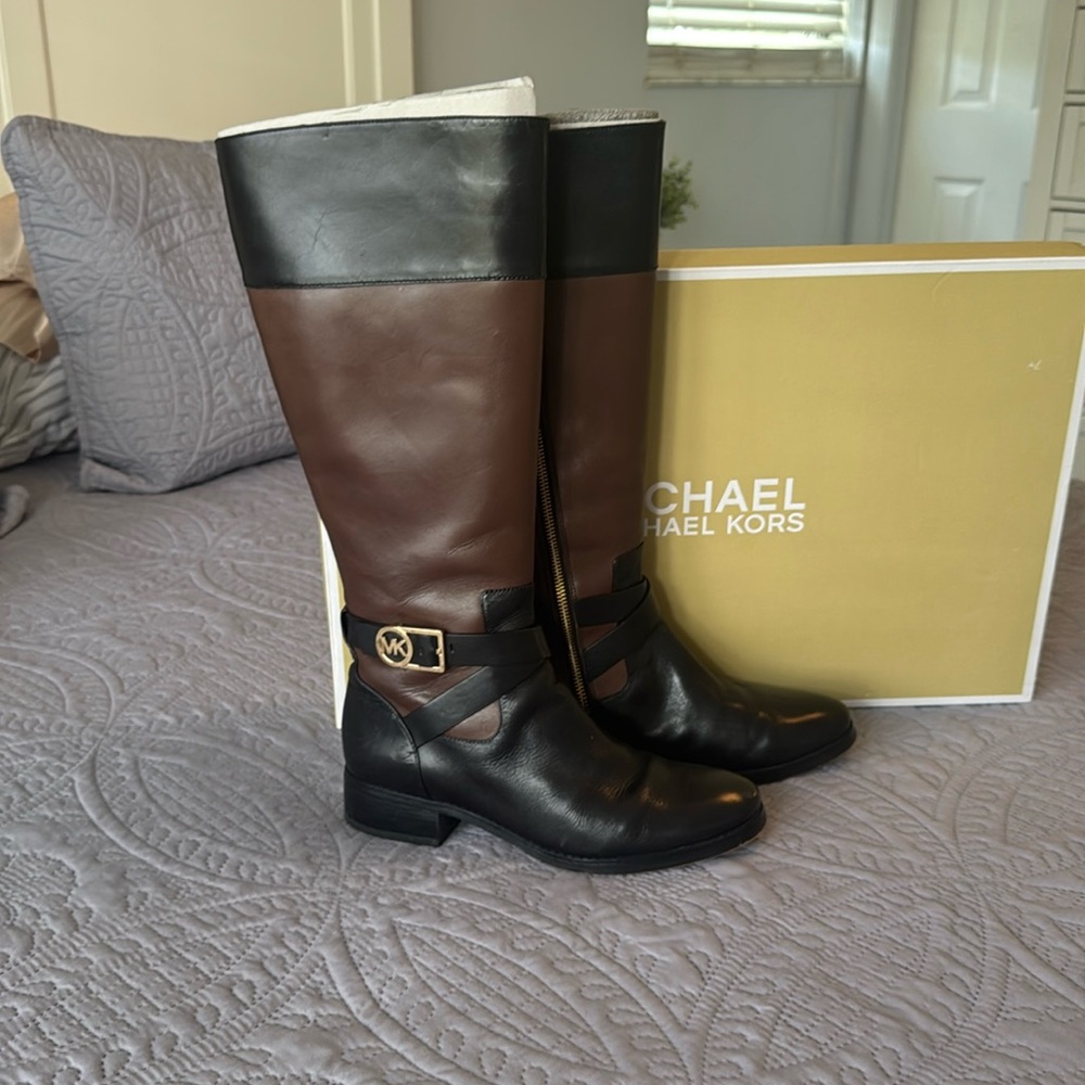 Michael Kors knee high boots leather two color Black/brown.